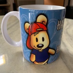 NEW Teddy Bear Character Mug Foreign Language Blue White Hearts Multicolor Cute